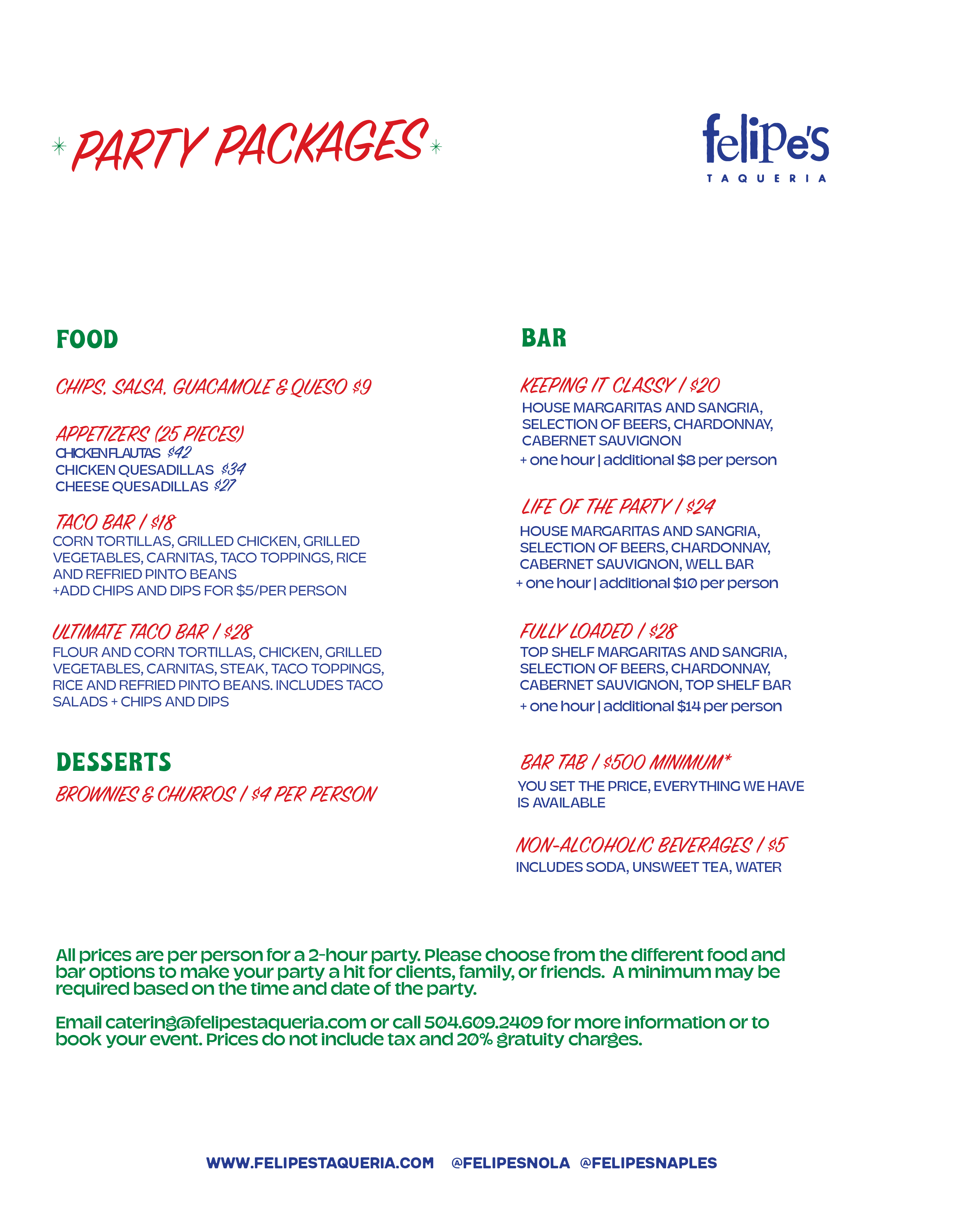 Felipe's Private Party Packages